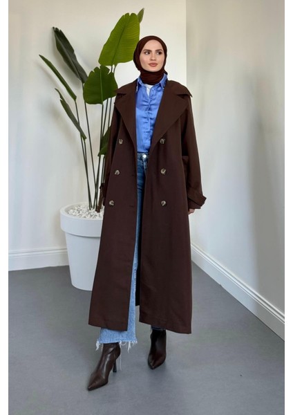 Helora Arka A Pile Düğmeli Trençkot Kahverengi fırsatları