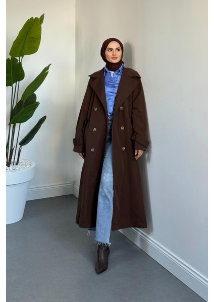 Helora Arka A Pile Düğmeli Trençkot Kahverengi indirimleri