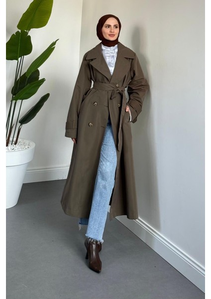 Helora Arka A Pile Düğmeli Trençkot Haki