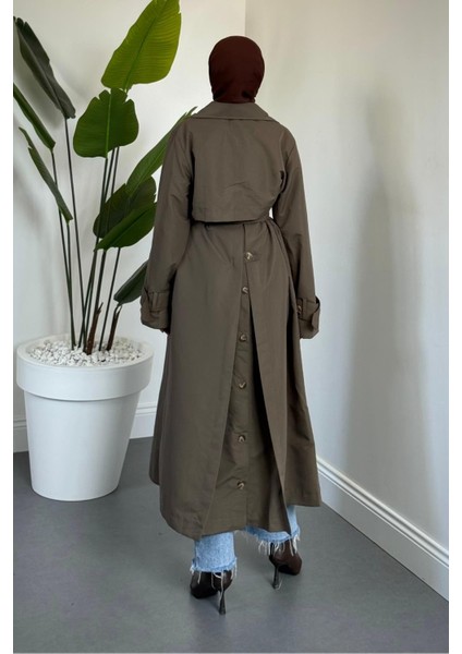 Helora Arka A Pile Düğmeli Trençkot Haki fırsatları