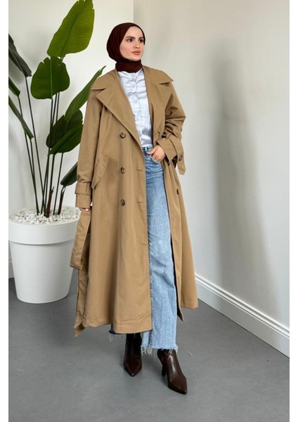 Helora Arka A Pile Düğmeli Trençkot Camel