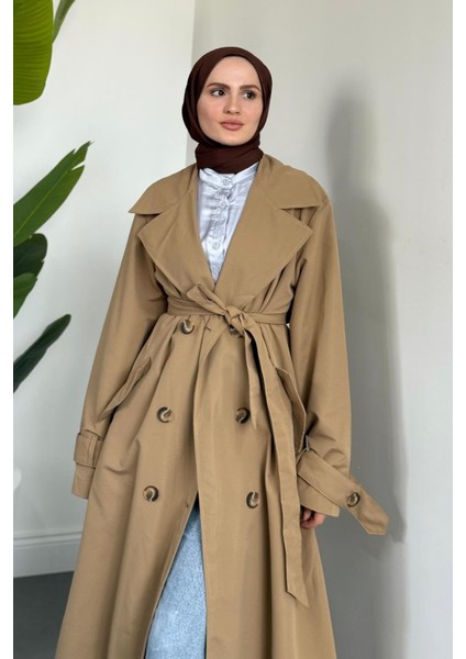 Helora Arka A Pile Düğmeli Trençkot Camel indirimleri