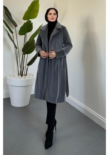 Fringe Astarlı Kaşmir Kaşe Kaban Füme fiyatları