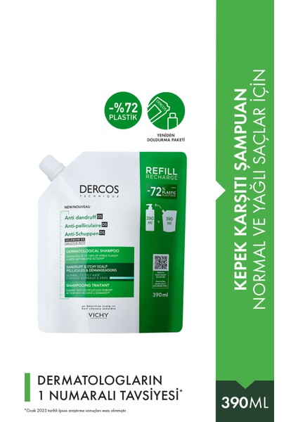 Asfstore Vichy Dercos Anti Dandruff Normal ve Yağlı Saçlar Için Kepek Karşıtı Şampuan Refill 390 ml