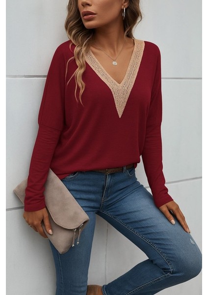 Kadın Uzun Kollu V Yakalı Yarasa Kollu Viskon Bluz fiyatları