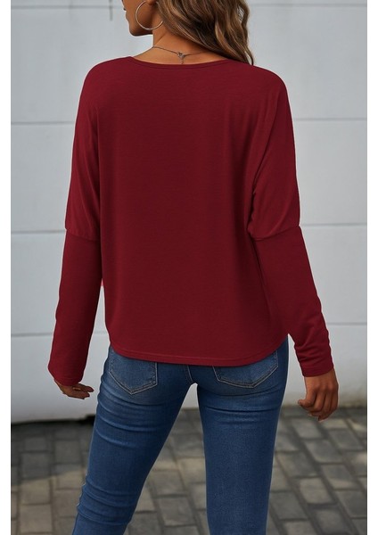Kadın Uzun Kollu V Yakalı Yarasa Kollu Viskon Bluz modelleri