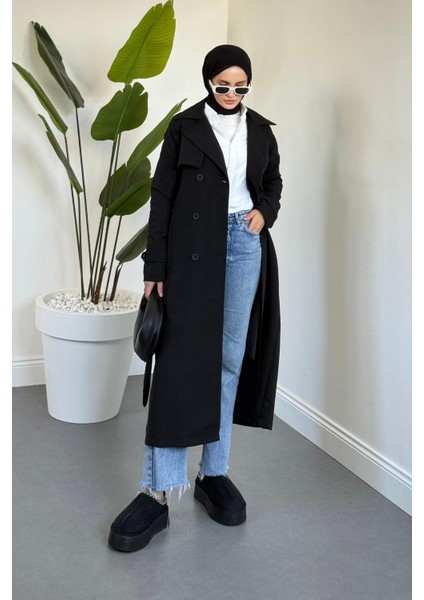 Mivora Astarlı Gabardin Trençkot Siyah