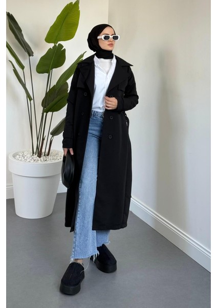 Mivora Astarlı Gabardin Trençkot Siyah fırsatları