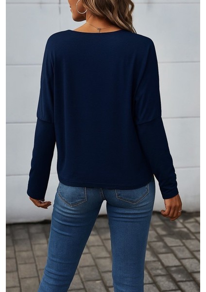 Kadın Uzun Kollu V Yakalı Yarasa Kollu Viskon Bluz modelleri