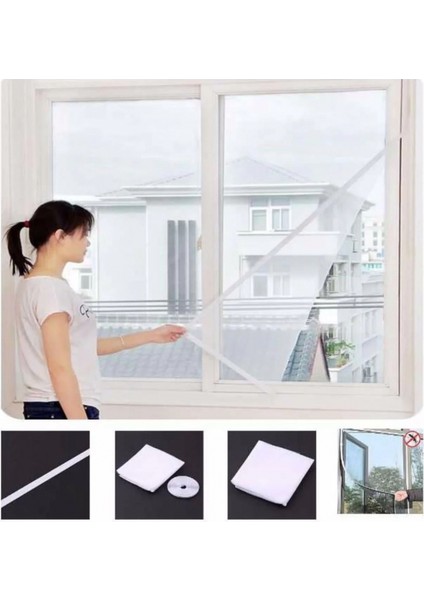 75 x 125 cm + 4 mt Cırt Bant Kesilebilir Hazır Pencere Tül Sineklik Pratik Tak Çıkar (4887)