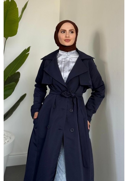 Mivora Astarlı Gabardin Trençkot Lacivert fırsatları