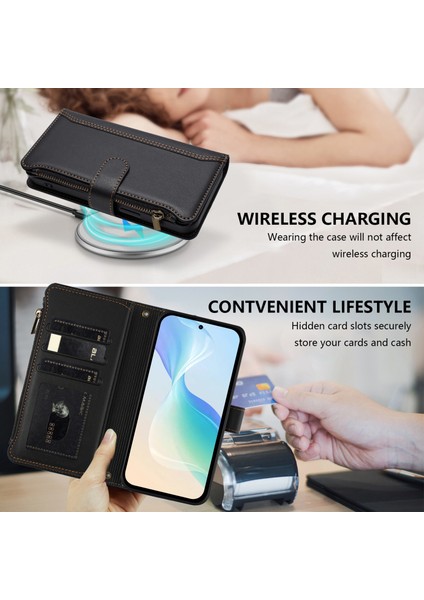 Tecno Camon 40 Için Eabhulie Kılıfı, Kart Tutuculu Fermuarlı Cüzdanlı Deri Kapaklı Kılıf-Siyah (Yurt Dışından) indirimleri