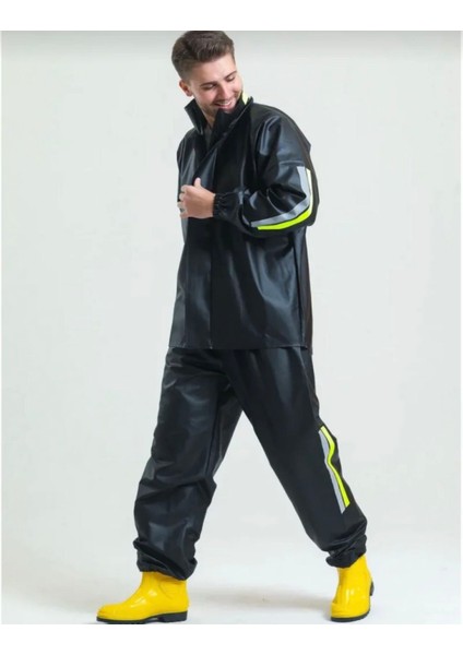 Motorcu Kurye Su Geçirmez Yağmurluk Takım - Siyah