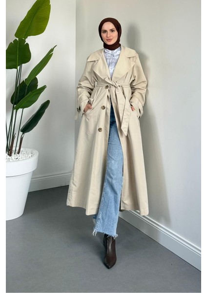 Helora Arka A Pile Düğmeli Trençkot Krem