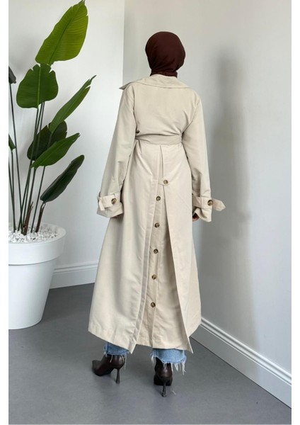 Helora Arka A Pile Düğmeli Trençkot Krem modelleri