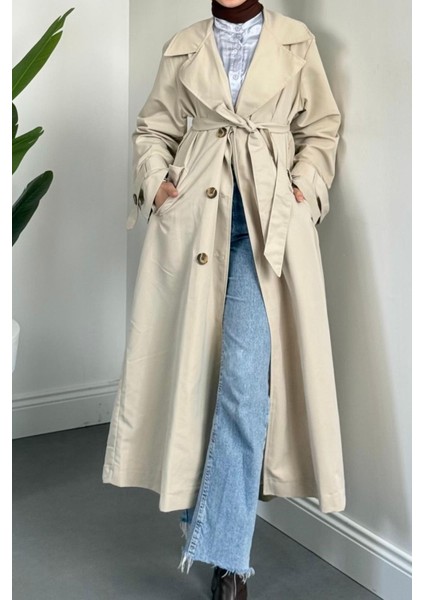 Helora Arka A Pile Düğmeli Trençkot Krem fırsatları