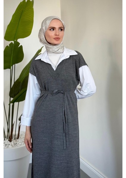 Edoril Triko Gömlek Elbise Gri modelleri