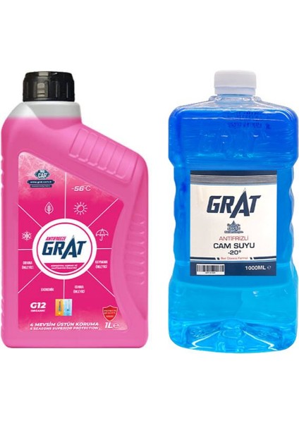 Organik Premium Kırmızı Antifriz 1 Lt + Kışlık Cam Suyu Antifrizi 1 Lt (-20°c)