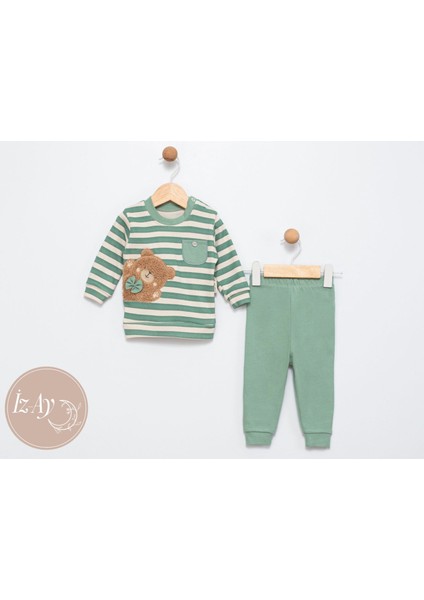 Çizgili Ayıcık Desenli 2'li Erkek Bebek Takım 9-12-18 Ay Beden Seçenekleri