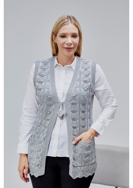 Kadın Yumoş Kazayağı Model Kalın Kışlık Özel Örgü Cepli Triko Anne Yelek
