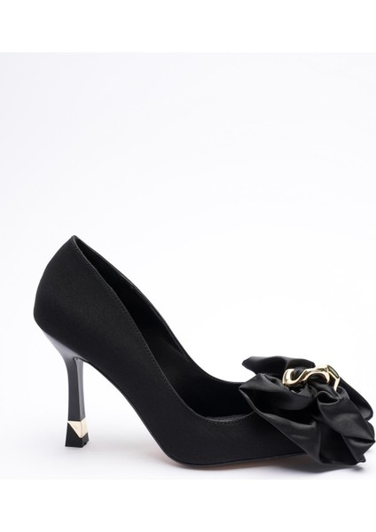 Kadın Nubuk Yüksek Topuklu Ayakkabı 9.5 cm Fiyonklu Gold Aksesuarlı Siyah Liora modelleri