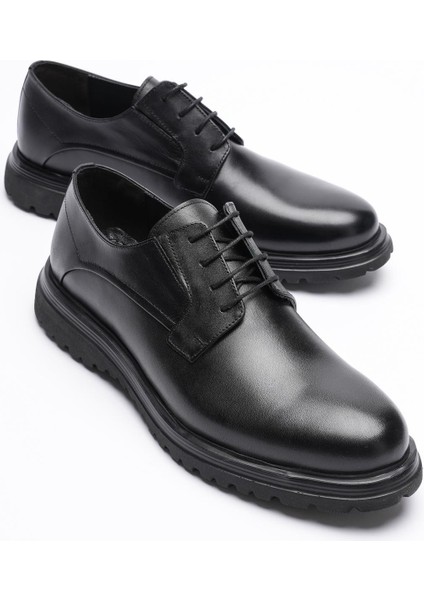 Erkek Hakiki Deri Ayakkabı Bağcıklı Siyah Ravel