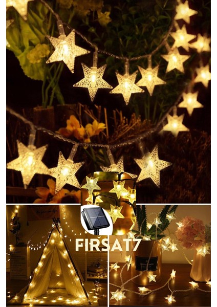 Güneş Enerjili Yıldız LED 8 Fonksiyonlu 7 Metre 30 Yıldız Günışığı IP65 Solar Iç ve Dış Mekan LED