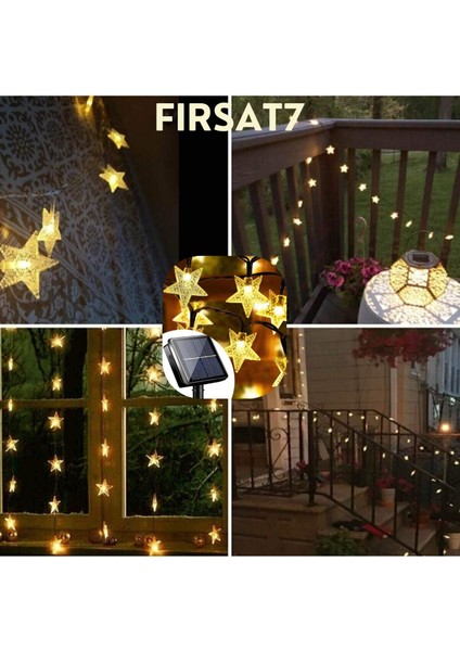 Güneş Enerjili Yıldız LED 8 Fonksiyonlu 7 Metre 30 Yıldız Günışığı IP65 Solar Iç ve Dış Mekan LED
