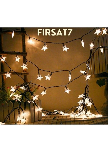 Güneş Enerjili Yıldız LED 8 Fonksiyonlu 7 Metre 30 Yıldız Günışığı IP65 Solar Iç ve Dış Mekan LED