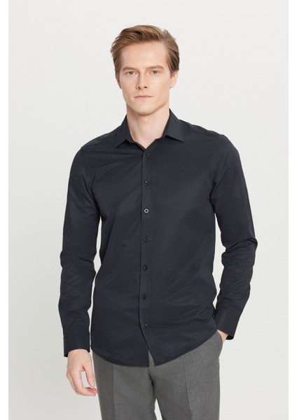 Pamuklu Regular Fit Normal Kesim Klasik Yaka Armürlü Gömlek modelleri