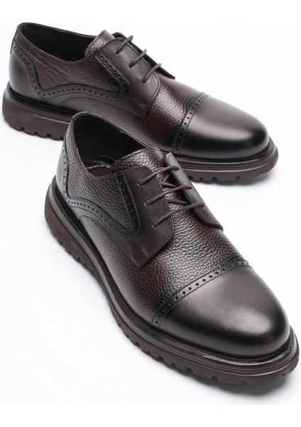 Erkek Hakiki Deri Ayakkabı Bağcıklı Kahve Monar