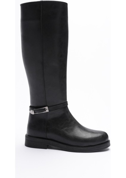 Kadın Deri Çizme Fermuarlı Platin Tokalı Siyah Reva fiyatları