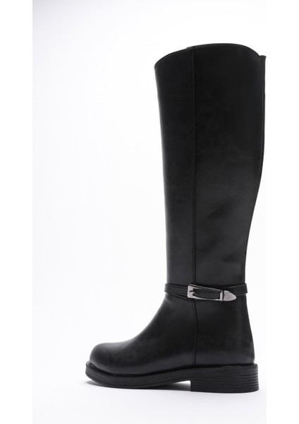 Kadın Deri Çizme Fermuarlı Platin Tokalı Siyah Reva fırsatları