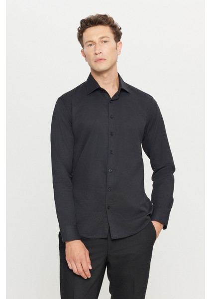 Pamuklu Slim Fit Dar Kesim Klasik Yaka Armürlü Gömlek modelleri
