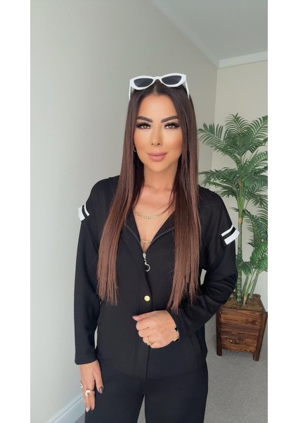 Şans Life Kadın Kapüşonlu Beli Lastikli Omzu Ribana Detaylı Pantolonlu Ikili Takım