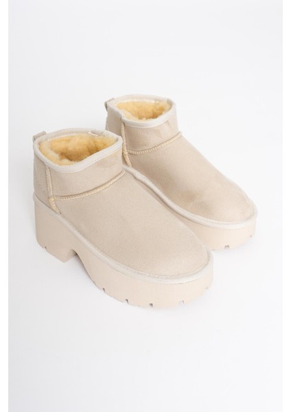 Kadın Süet Bot Kalın Topuklu Bej Ria