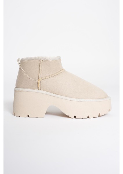 Kadın Süet Bot Kalın Topuklu Bej Ria modelleri