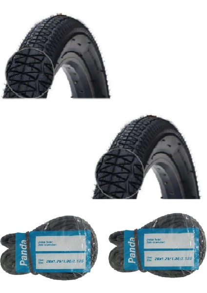 20 Jant 20X2.125 (57-406) Bmx Akrobasi Bisiklet Dış Lastiği D2071 x 2 Adet + Panda Iç Lastik Seti