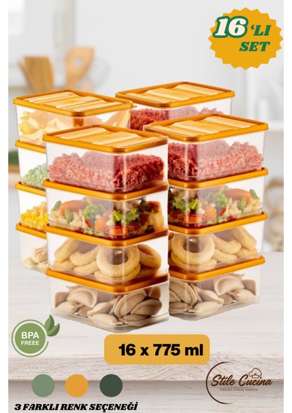 16'lı Buzdolabı Düzenleyici Organizeri Mikrodalgaya Uygun Difriz Saklama Kabı (16X775ML)