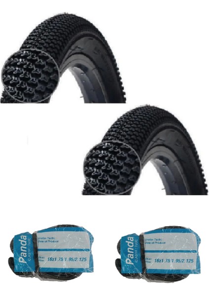 16 Jant 16X2.10 (54-305) Bisiklet Dış Lastiği D1698 x 2 Adet + Panda Iç Lastik Seti