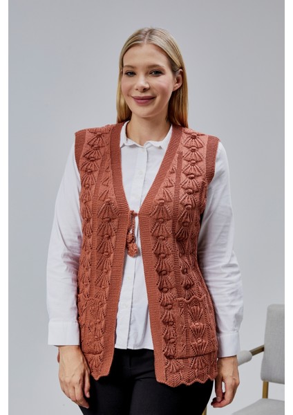 Kadın Yumoş Kazayağı Model Kalın Kışlık Özel Örgü Cepli Triko Anne Yelek fırsatları