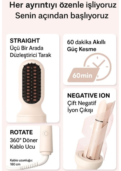 Pembe 5'li Çok Fonksiyonlu Otomatik Saç Maşası, Negatif Iyonlar ile Parlak ve Sağlıklı Saçlar fırsatları