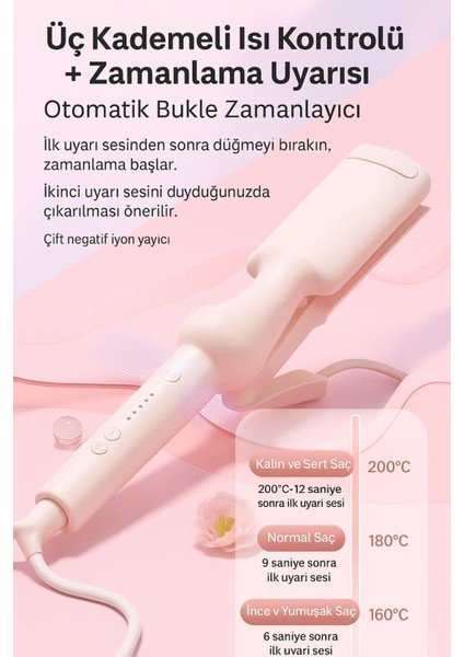 Pembe 5'li Çok Fonksiyonlu Otomatik Saç Maşası, Negatif Iyonlar ile Parlak ve Sağlıklı Saçlar