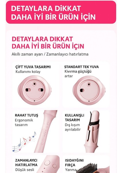 Pembe 5'li Çok Fonksiyonlu Otomatik Saç Maşası, Negatif Iyonlar ile Parlak ve Sağlıklı Saçlar