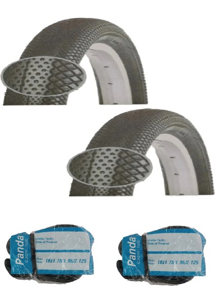 16 Jant 16X2.00 (50-305) Bisiklet Dış Lastiği D1605 x 2 Adet + Panda Iç Lastik Seti
