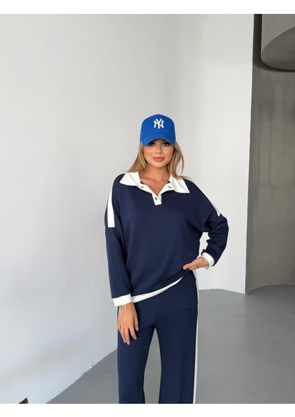 Şans Life Kadın Şerit Detaylı Düşük Omuzlu Polo Yaka Pantolonlu Ikili Takım fırsatları