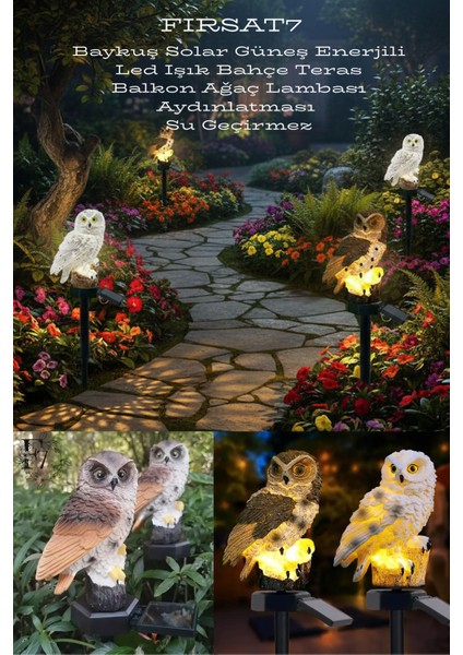 2 Adet Baykuş Solar Güneş Enerjili LED Işık Bahçe Teras Balkon Ağaç Lambası Aydınlatması Su Geçirmez