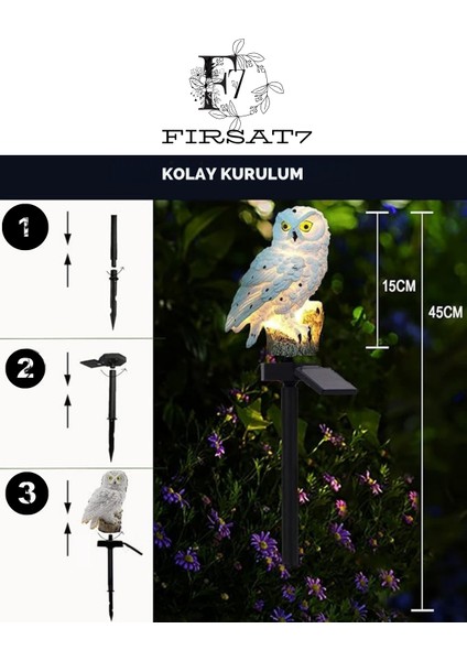 2 Adet Baykuş Solar Güneş Enerjili LED Işık Bahçe Teras Balkon Ağaç Lambası Aydınlatması Su Geçirmez