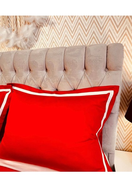 Kırmızı Renkli, Beyaz Çizgili Pamuk-Saten Yorgan Kılıfı fiyatları