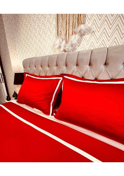 Kırmızı Renkli, Beyaz Çizgili Pamuk-Saten Yastık Kılıfı fiyatları